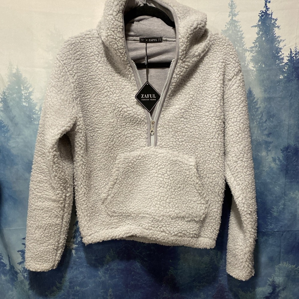 Women's Zaful Gray Sherpa Pull‎ Over Hoodie Size 6 Medium